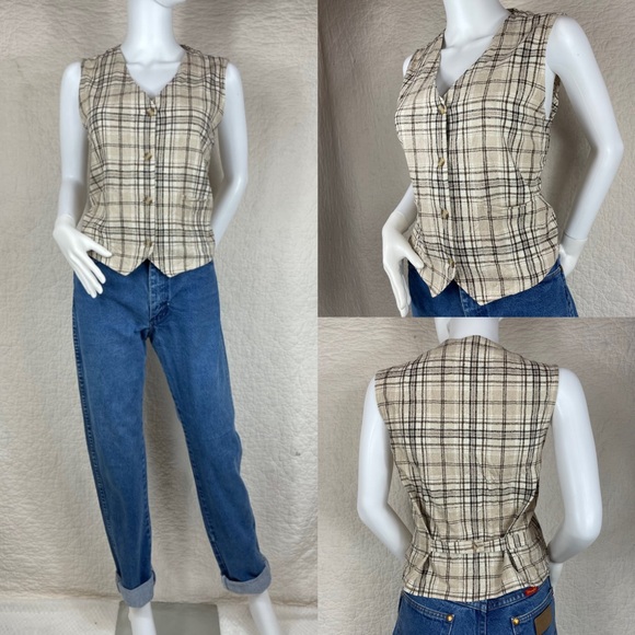 🔥Silk Exchange Classic Plaided Sleeveless Vest Cropped Top Women Size M - Picture 1 of 11